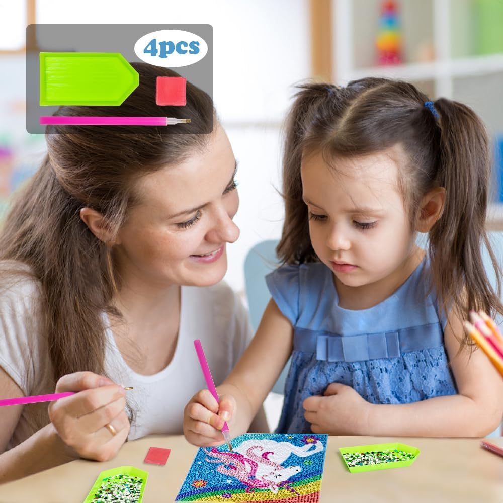 Qeuoyss 5D Diamond Art Kits For Kids Beginners Easy Kits Arts And Crafts For Kids Ages 8-12 Diamond Art Craft Set For Home Wall