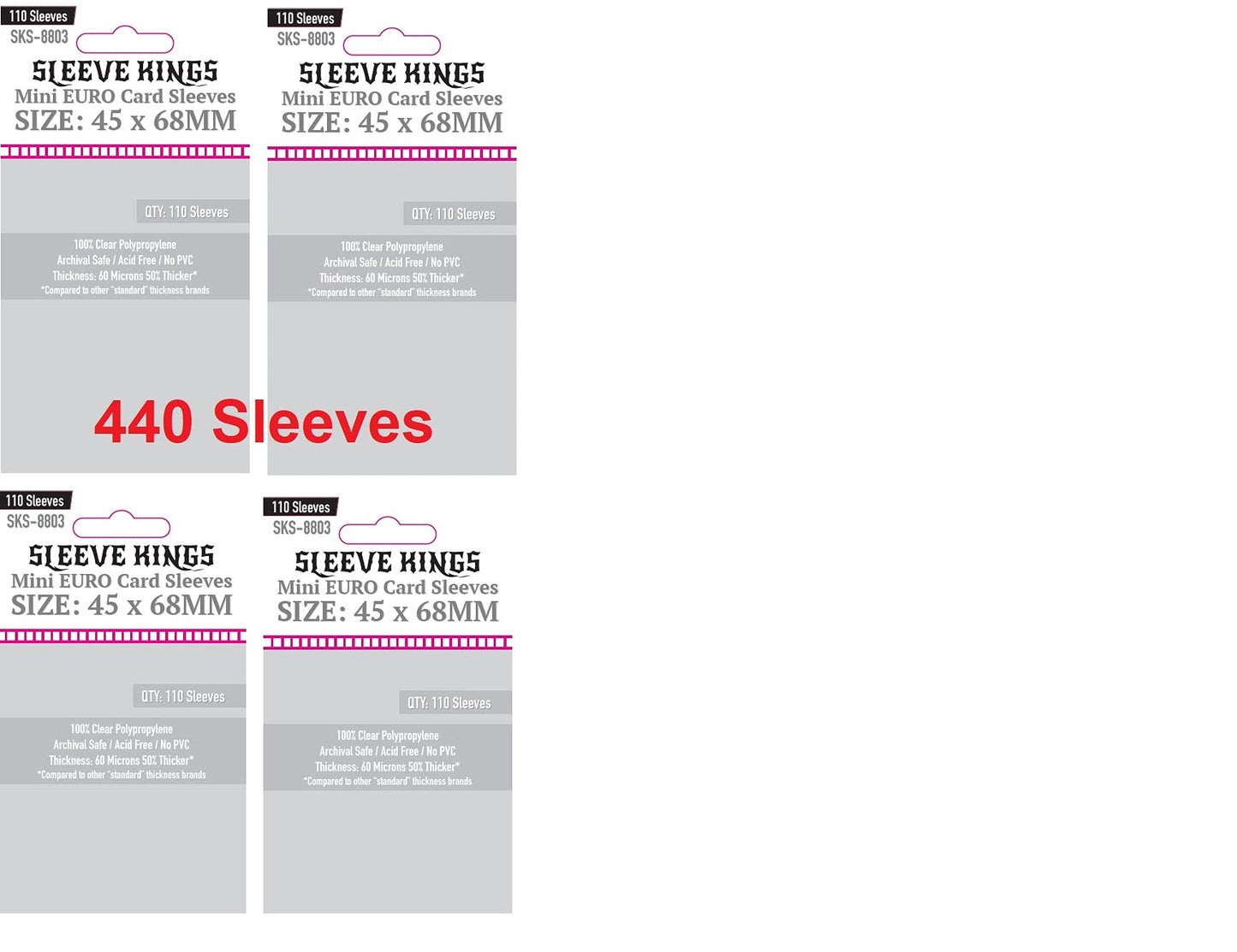 Sleeve Kings Mini Euro Card Sleeves 45 X 68 Mm (4X110 Pack, 440 Sleeves)
