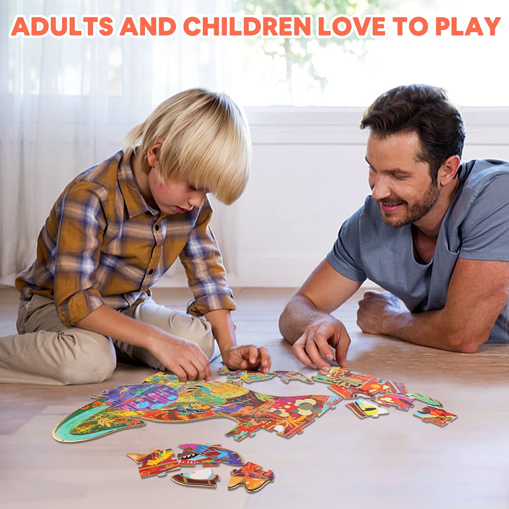 Has Floor Puzzles For Ages Kids 4-10, 48 Pcs Double-Sided Dinosaur Puzzles, Unique Large Pieces Irregular Shape Jigsaw Puzzle For Children(T-Rex)