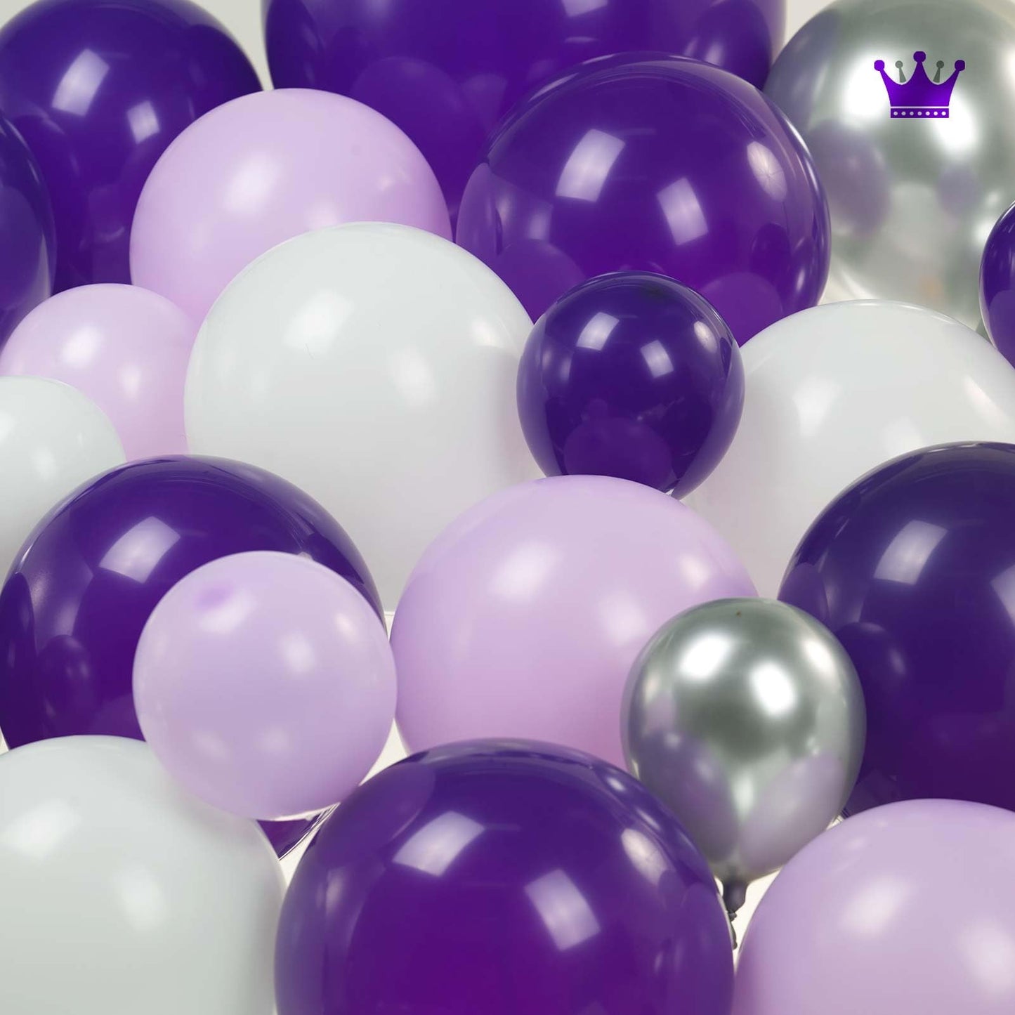 Kozee Dark Purple And Silver Balloon Garland Kit 126Ppcs With Light Lilac White Silver Starburst Crown Foil Balloons For Girl 15