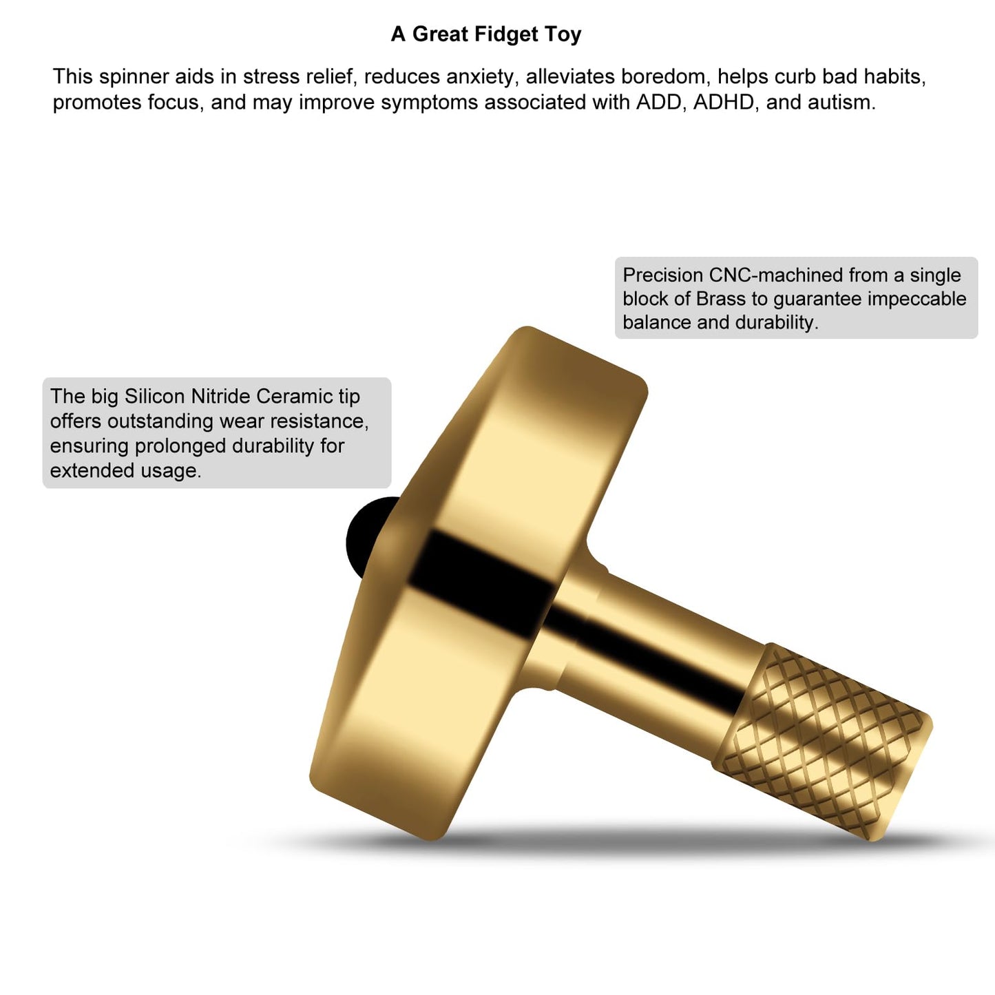 Djuiinostar Premium Brass Spinning Top: 5-11 Minutes, Lengthened Stem, Easy To Twirl For Kids And Adults, Cnc Machined, Great Time Killer, Edc Fidget Toy Dst-805