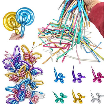 Hykjnbw Metallic Long Balloons For Balloon Animals, Chrome 260 Balloons Art Kit For Twisting, Skinny Modeling Balloons Supplies