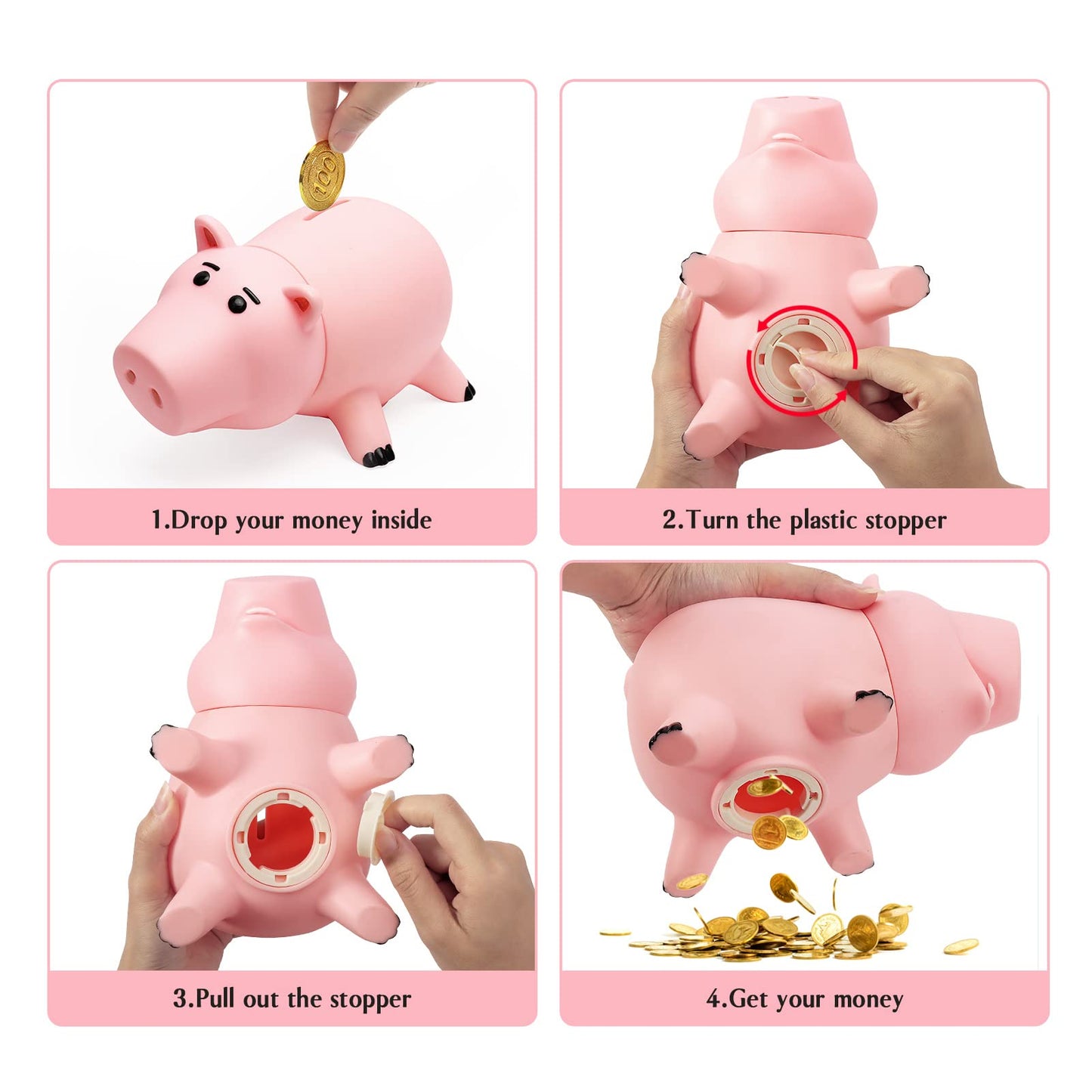 Piggy Bank, Cute Plastic Coin Bank For Boys And Girls, Unbreakable Pig Money Bank For Kids Gift (Pink)