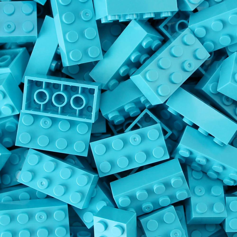 Feleph 100Pcs 2X4 Bricks Medium Azure Pieces Parts Classic Building Kit Creative Play Set Basic Blocks Toy Accessories Compatible With 3001 Major Brands