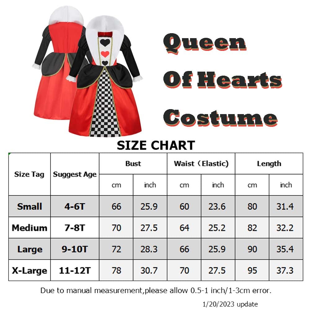 Lmyove Girls Queen Of Hearts Costume Kids, Red Heart Queen Fairytale Outfit For Girls, Halloween Costume Dress Up Cosplay