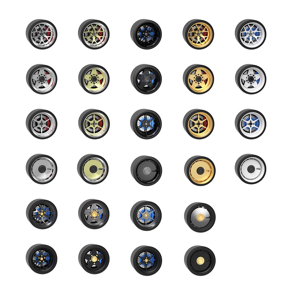 Carlomo 1/64 Scale S-Class Alloy Wheels Rubber Tires With Axles Detail Up Kits (4Pcs/1 Kit) Modified Parts For 1:64 Diecast Mode