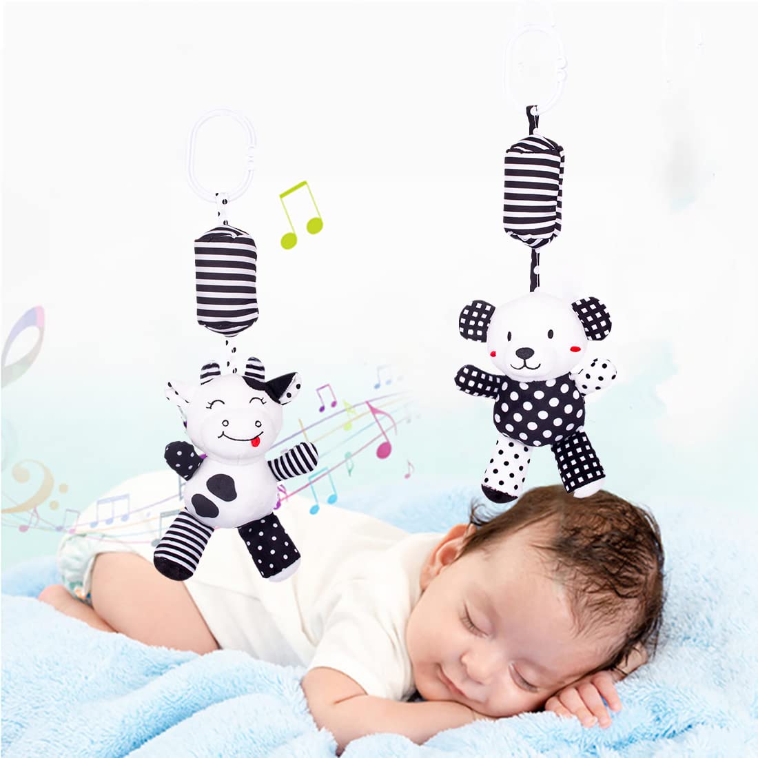 Baby Car Seat Toys, Black White Stroller Toy Stretch Baby Spiral Plush Toys, Hanging Rattle Toys For Crib Mobile, Newborn Sensor