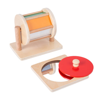 Montessori Baby Toys Play Kit - Montessori Mirror, Peekaboo, Knob Puzzle, Medium Spinning Drum - For 6-12 Months Toddlers
