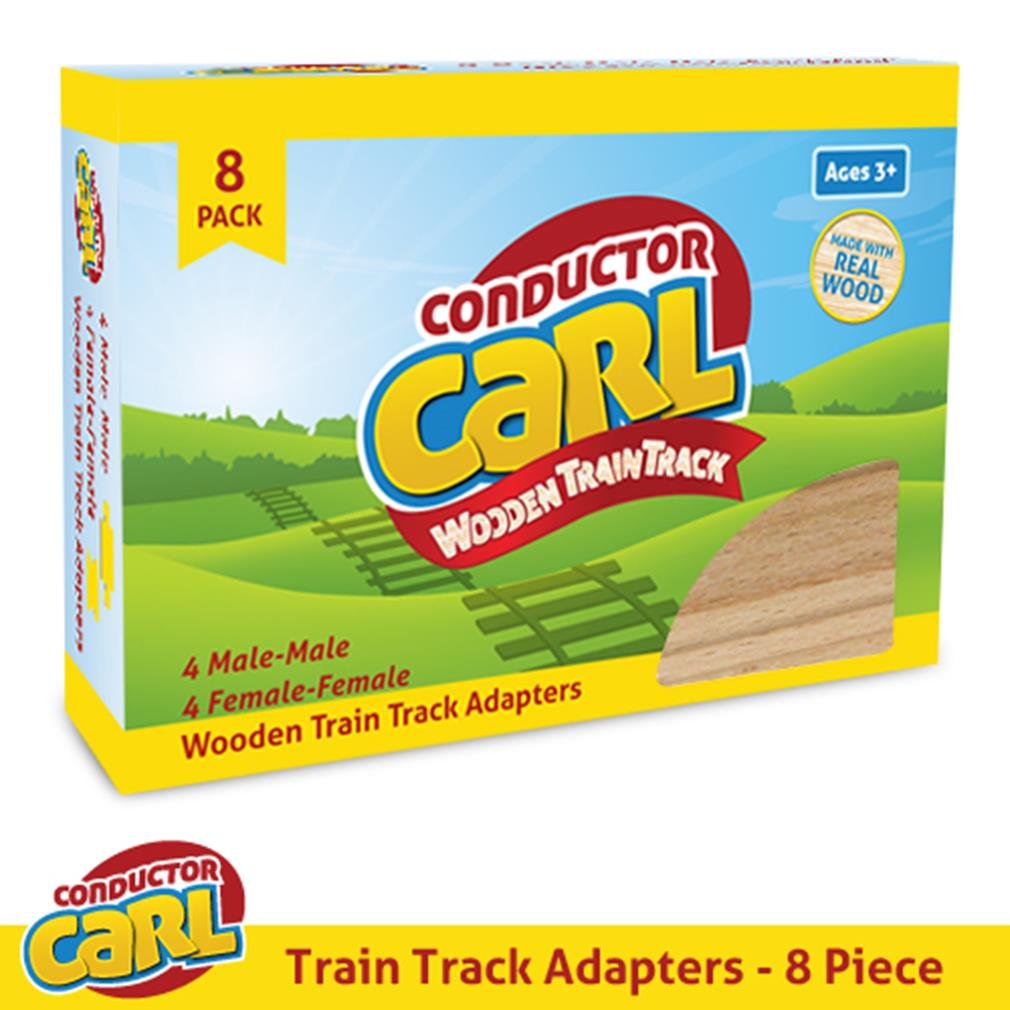 Set of 8 Male-Male Female-Female Wooden Train Track Adapters - Railway Expansion Accessories Compatible with Major Toy Trains -