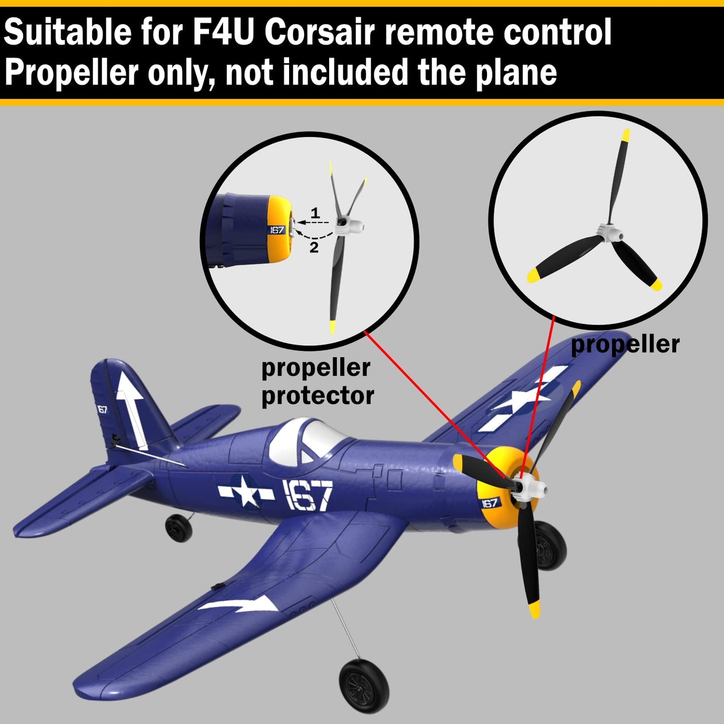 LEAMBE 3 Sets Spare RC Plane Propellers Compatible with F4U Corsair & P47 Thunderbolt Remote Control Airplane Nose Cone