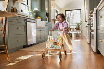 Lovevery Buddy Stroller - Wooden Toy Doll Stroller for Pretend Play, 14.5x17.5x20.5 Inch, Multicolor, Ages 12 Months+, Model 900
