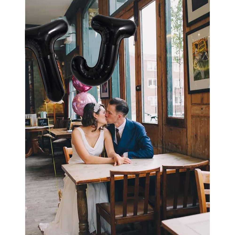 Toniful 40 Inch Large Black J Letter Balloons Jumbo Helium Balloons,Foil Mylar Big Alphabet Balloons For Birthday Party Annivers
