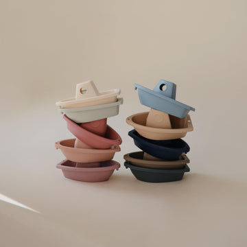 Mushie Stackable Bath Boats Toy (Ocean) | Floating Bathtub Toys For Baby & Toddler, Set Of 5 | Made In Denmark
