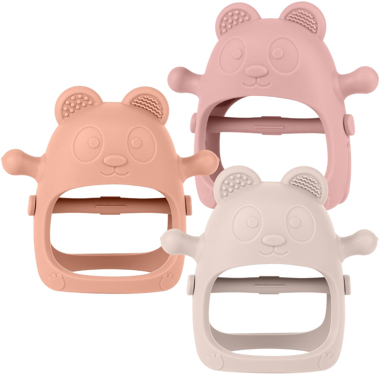 Eascrozn 3 Pack Baby Teething Toys For 3-6 6-12 Months, Food Grade Silicone Teething Mitten, Anti Dropping Wrist Hand Teethers B