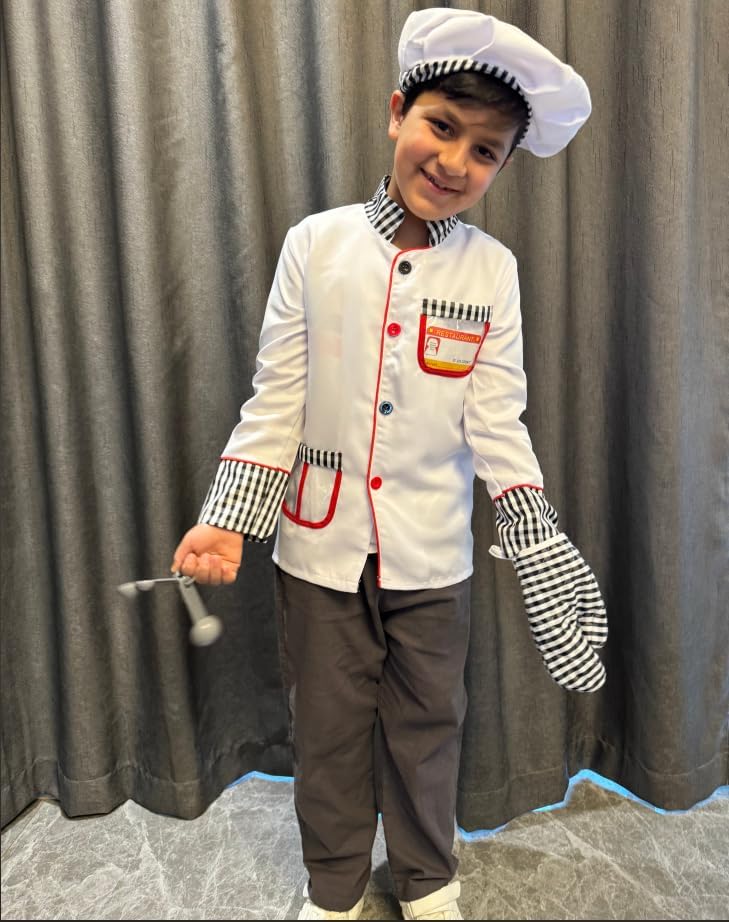 KAKALVER Kids Chef Costume Pretend Chef Outfit Restaurant Dress Up for Cooking Playing, Halloween