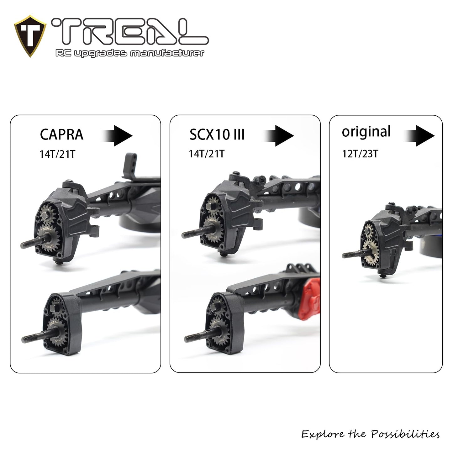 Treal Scx10 Iii/Capra Overdrive Portal Gears Harden Steel Gears Compatible With Axial 1/10 Scx10 3 Capra (14T/21T),Overdrive 27%