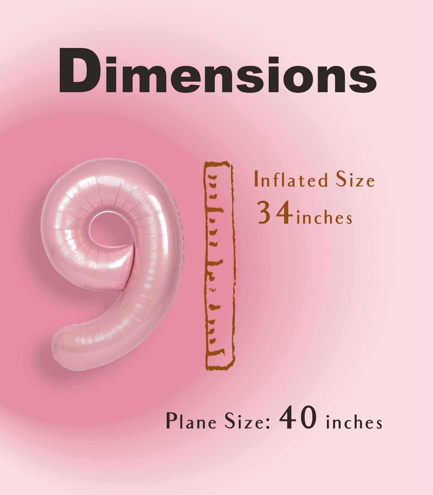 Suwen 40 Inch Pink Large 9 Number Balloons Big Foil Helium Number Balloons 0-9 Jumbo Happy 9Th Mylar Birthday Party Decorations