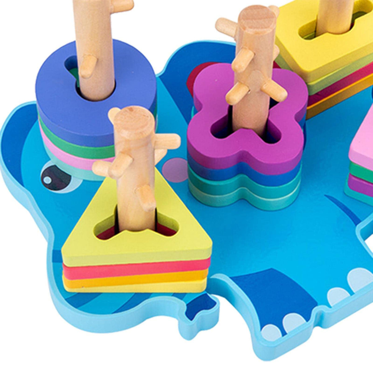 Trendivibe Wood Geometric Shape Matching Building Blocks Color Cognitive Learning Toys Elephant| Baby Learning Toy | Infant Acti