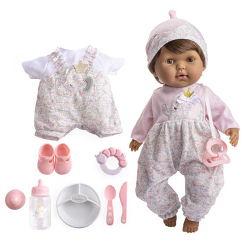 Jc Toys /15 Realistic Soft Body Brown Hair / Brown Eyes Baby Doll With Open/Close Eyes | 10 Piece Gift Set With Bottle, Rattle,