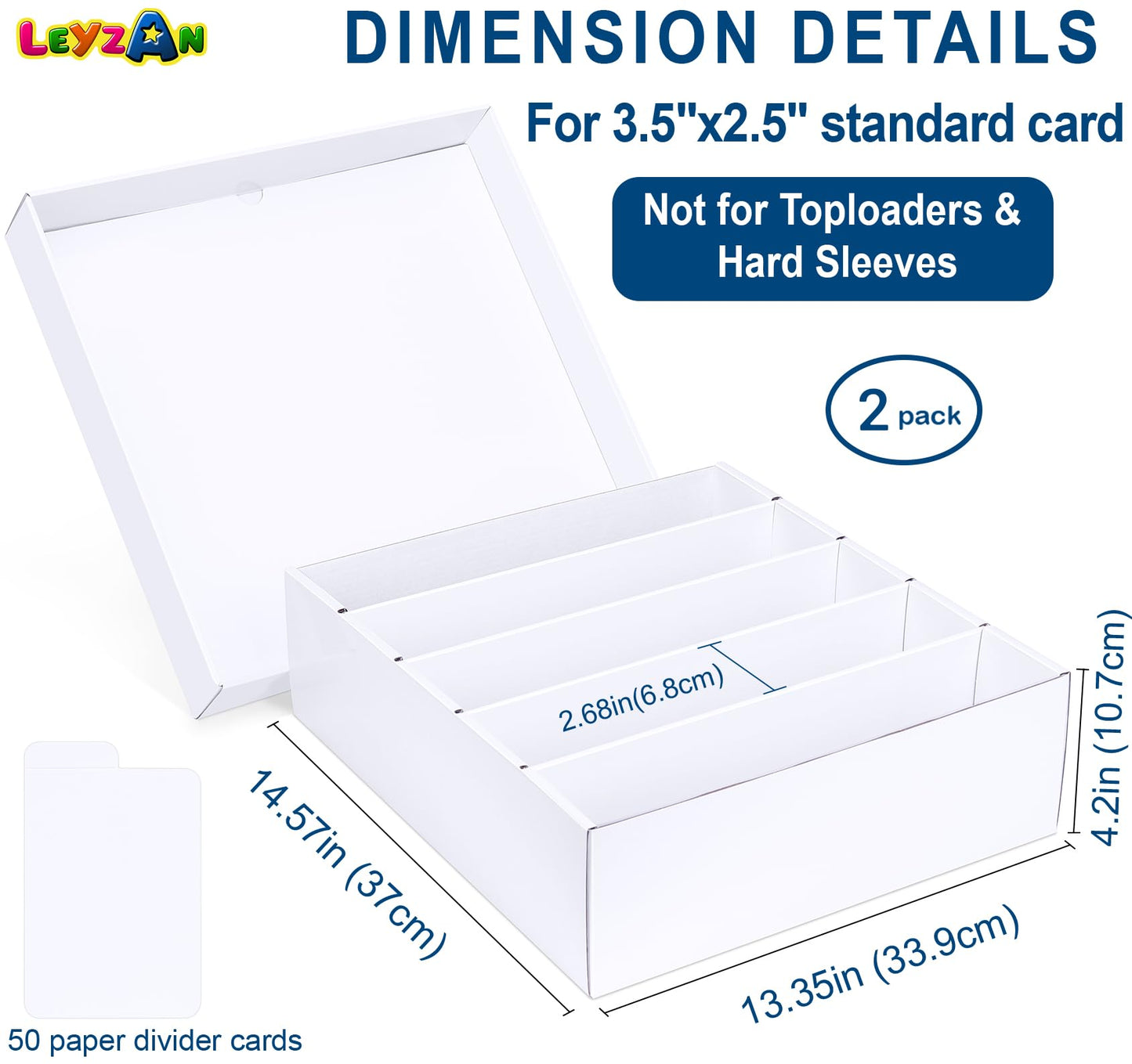 Leyzan 5 Row Trading Card Storage Box, 2 Pack Cardboard Storage Box with Divider for Mtg, Tcg, Sports Cards