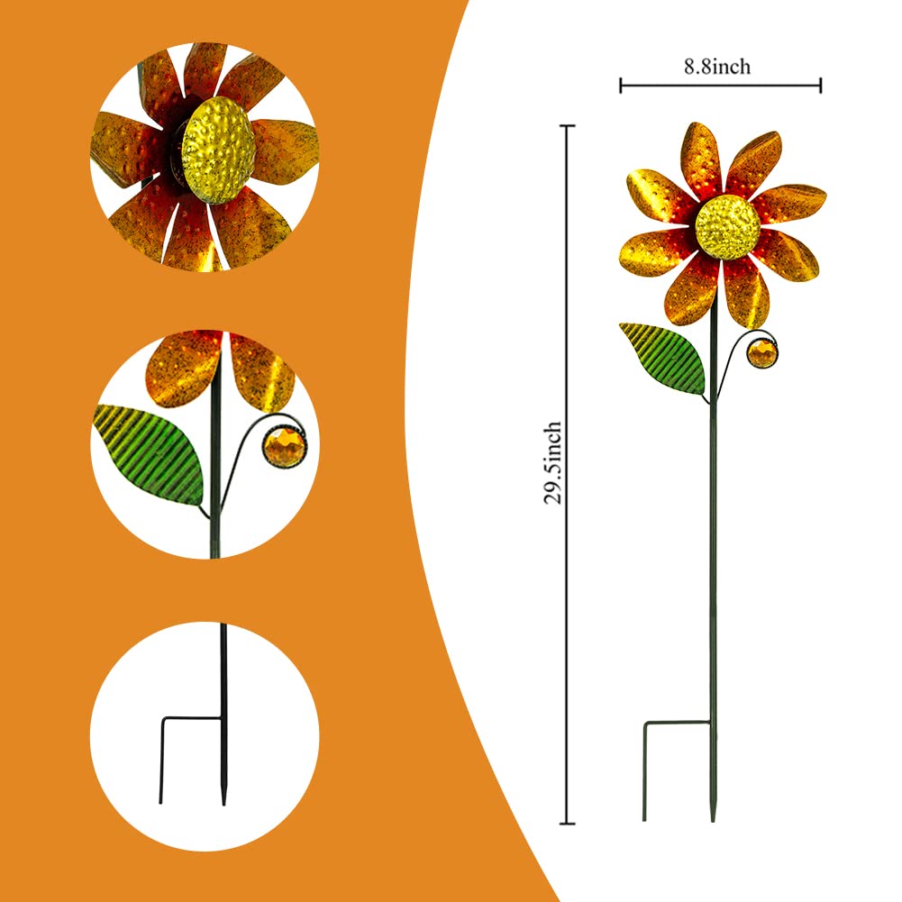 Venniy 2Pack Garden Wind Spinners,Metal Wind Sculptures Outdoor Windmill Flower Pinwheel Decorations For Yard Lawn Patio Decor