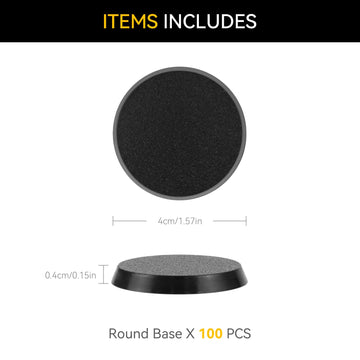 100Pcs 40Mm/1.57Inch Textured Plastic Black Round Miniature Bases, Model Base For Gaming Miniatures Or Wargames Table Top Games