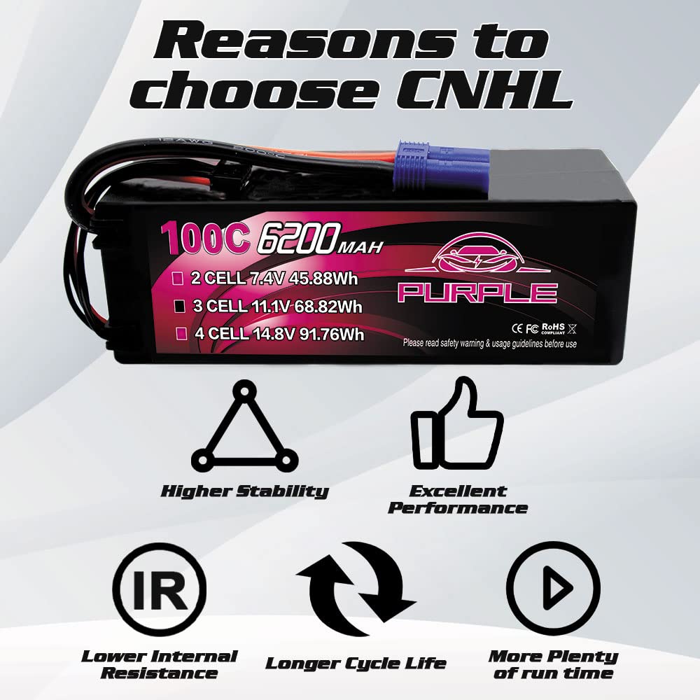 CNHL 6200mAh 2S Lipo Battery 100C 7.4V Hard Case Battery with Deans T Plug for RC Car Truck Boat Truggy (2 Packs)
