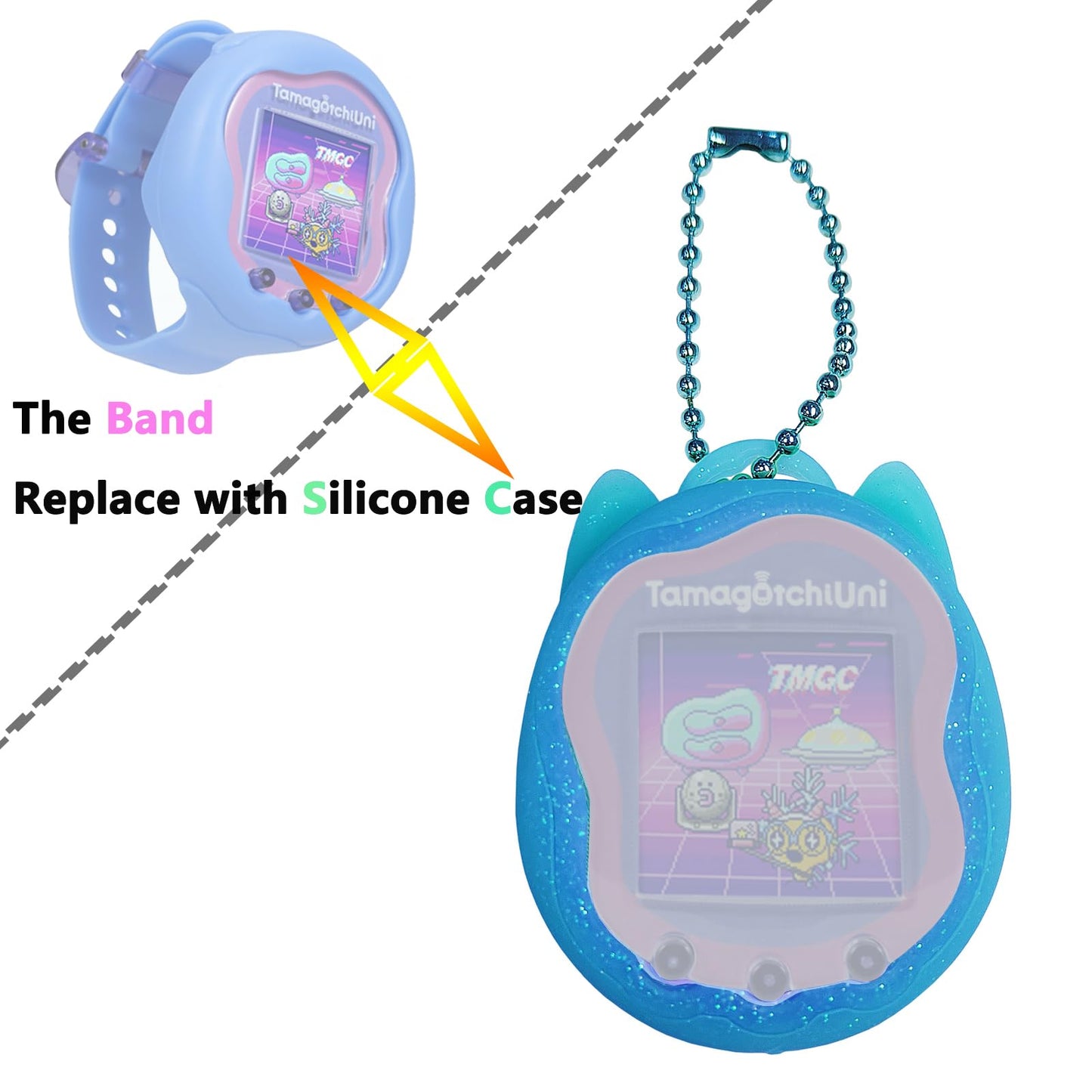 Jchpine Silicone Case Replacement For Tamagotchi Uni, Screen Protector For Tamagotchi Uni Band Pet Accessories(Silicone Case And Screen Film) (Blue Case)