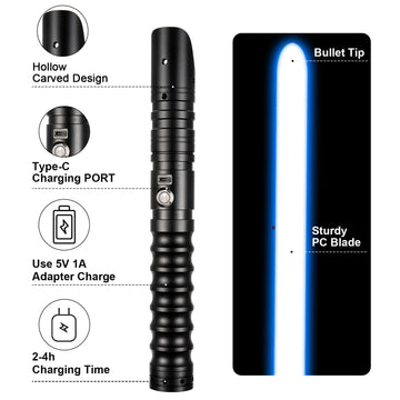 CVCBSER FX Dueling Lightsaber - RGB 16 Colors, 12 Sound Modes, Premium Aluminum Alloy Hilt, Small, Black
