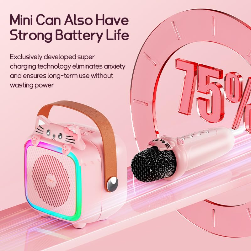 Karaoke Machine With 2 Wireless Microphones For Kids Adults,Portable Bluetooth Speaker Girls Toddlers Toy Gift For Aged 3-12 Yea