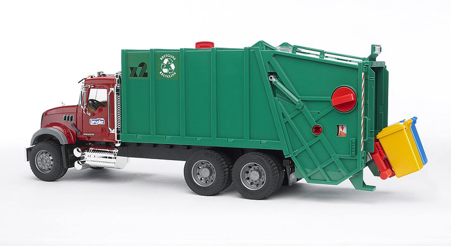 Bruder Mack Granite Garbage Truck (Ruby red-Green)