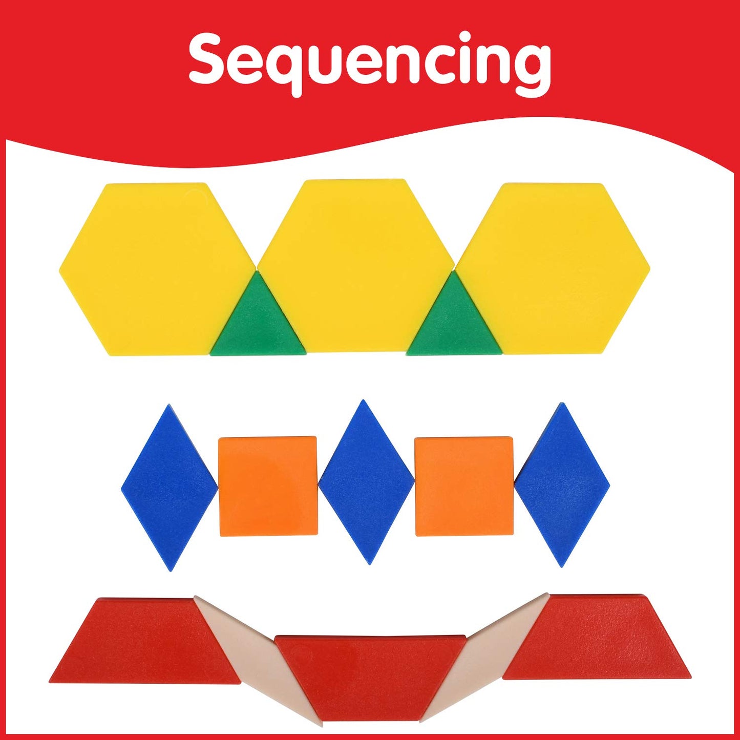 edxeducation Plastic Pattern Blocks Set of 250 - Math Manipulative for Geometry, Shape Recognition - Ages 4+, Blue/Green/Orange/Red