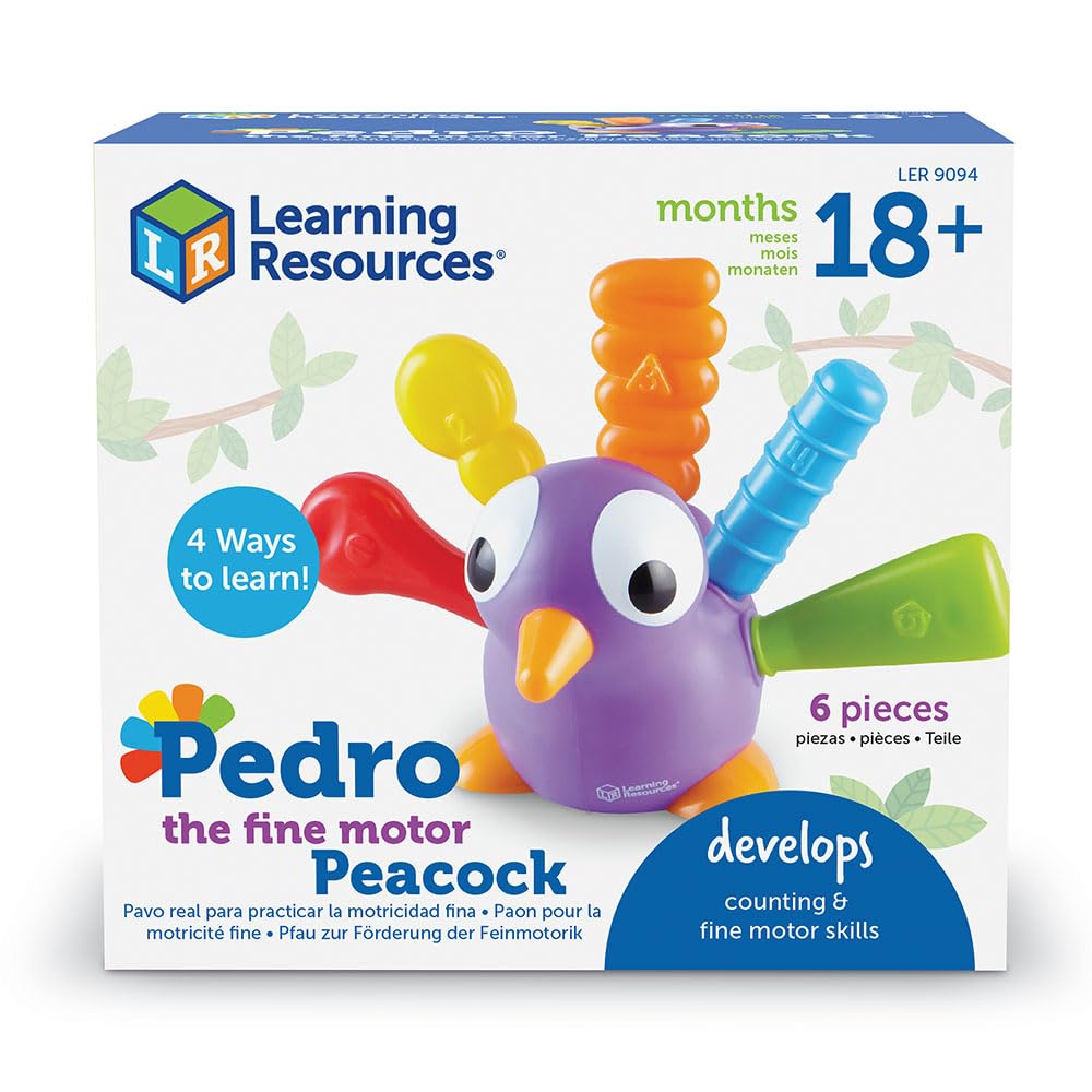 Learning Resources Pedro the Fine Motor Peacock - 6 Pieces Montessori Toys for Toddlers, Develops Fine Motor Skills, Multi, LER9094