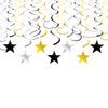 Gold Silver Black Star Hanging Swirl Decorations Stars Streamers Foil Swirls for Ceiling Decorations Graduation Party Supplies B