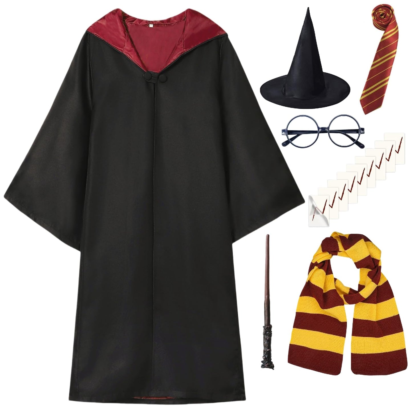 Qaq-Cosplay Kids Wizard Cosplay Costume - Magic Robe With Accessories Set For Boys & Girls - Halloween, Birthday Party, Cosplay