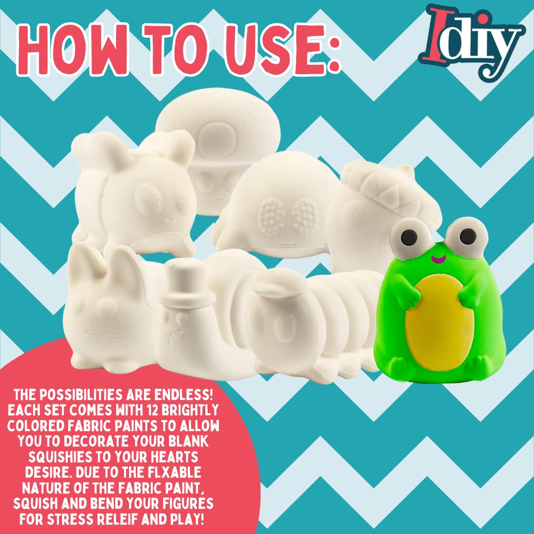 Idiy Party Craft Kit Jumbo Cute Critters Squishies (8 Garden Figures W 12 Fabric Paints)-White Kawaii Slow Rising Squishy Toys,