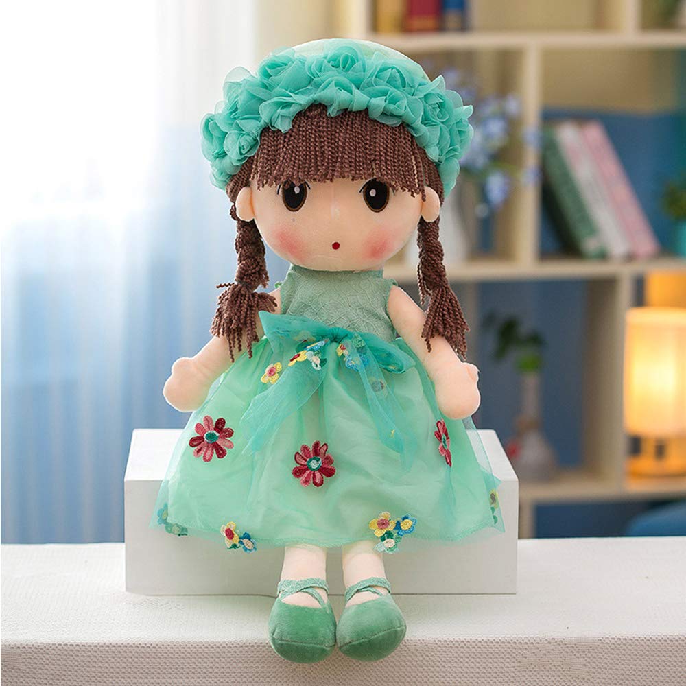 Tvoip Tulle Skirt Princess Plush Toy Phial Dolls Children Girls Doll Cute Little Girl Dolls, 18 Inch (Green)