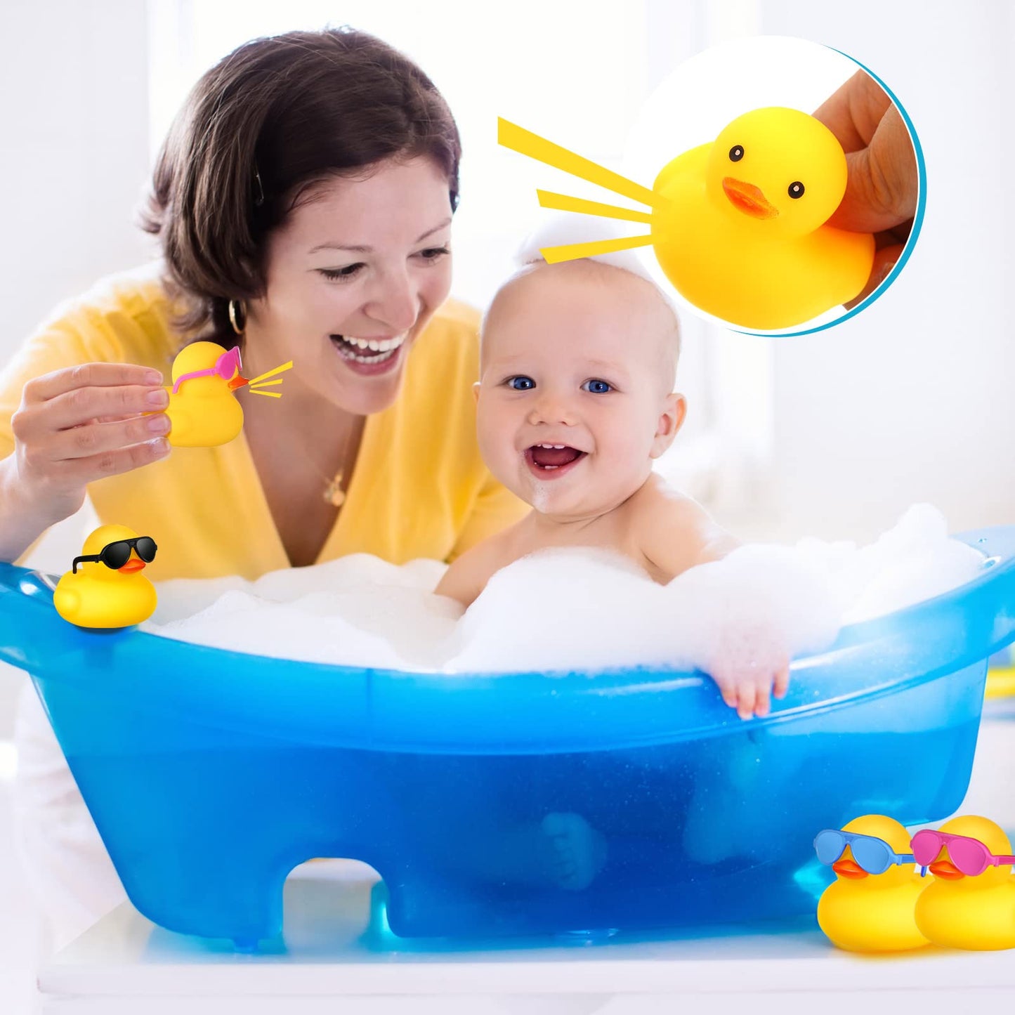 Chivao 12 Pcs Rubber Ducks With 12 Sunglasses/ Hats/ Headwear/ Scarf Small Cruise Ducks In Bulk Mini Rubber Duckies Bathtub Toys For Valentine'S Day Gift Hide(Yellow, Duck With Colored Glasses)