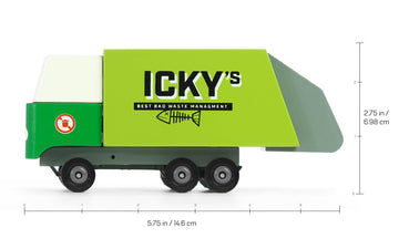 Candycar Wooden Diecast Collection - Garbage Truck, Premium Handcrafted Beech Wood Toy Car