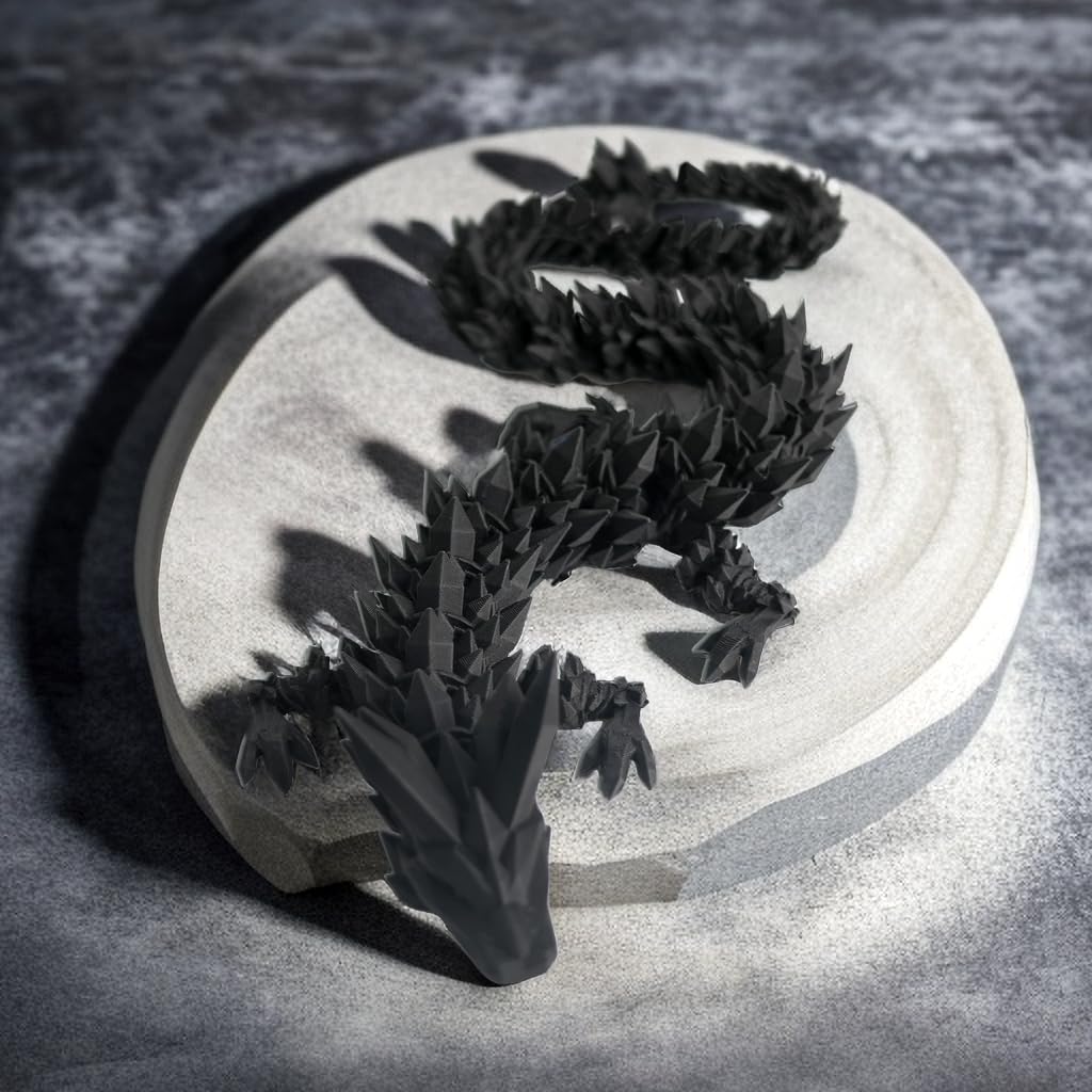 Flavery 3D Printed Dragon - 24 Inch Dragon Fidget Toy, Articulated Dragon 3D Printed Gift For Birthday, Figurine Decor - Black