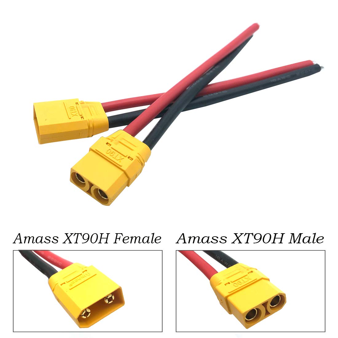 3 Pairs Amass XT90H XT90 Wire XT 90 Plug Male and Female Connector 150mm 10AWG Silicon Wire for RC Lipo Battery FPV Racing Drone