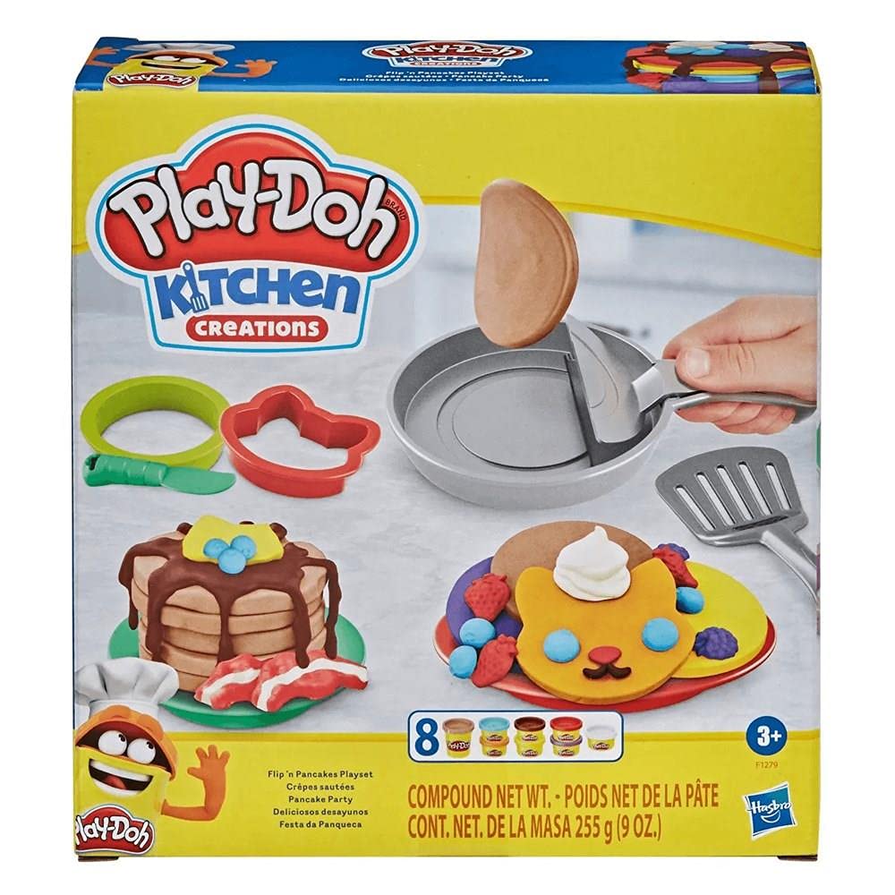 Play-Doh Kitchen Creations Flip 'N Pancakes Set With 14 Accessories & 8 Cans, Back To School Class Room Supplies, Food & Cooking Toys For Kids, Preschool Toys, Ages 3+