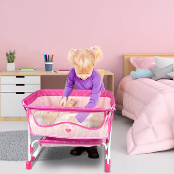 ANIVIA Doll Bed and Swings Set for 18" Dolls, Pink & White Fabric, Model DP601, 20.5"x13.8"x22.5"