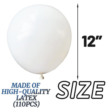 110Pcs White Balloon 12 Inch, White Latex Balloons For Birthday Party Baby Shower Wedding(With 2 Ribbons).