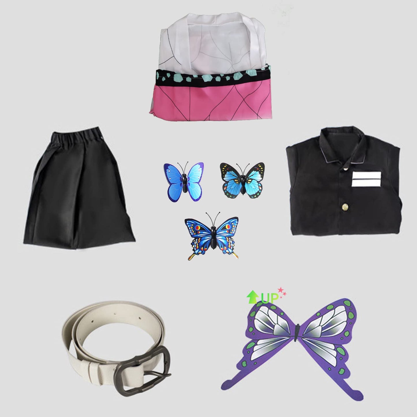 Vzqi Halloween Cosplay Kids Costumes Kochou Shinobu Girls Anime Kimono Halloween White Cloak S