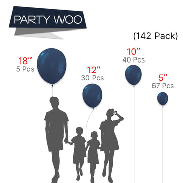 Partywoo Nile Blue Balloons, 142 Pcs Dark Blue Balloons Different Sizes Pack Of 18 Inch 12 Inch 10 Inch 5 Inch Blue Balloons For Balloon Garland Or Balloon Arch As Birthday Party Decorations, Blue-Y72