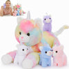 MorisMos 22'' Rainbow Unicorn Kitty Cat Stuffed Animal with 4 Caticorn Baby Kittens - Plush Pillow Toy for Girls and Boys Birthday Gift