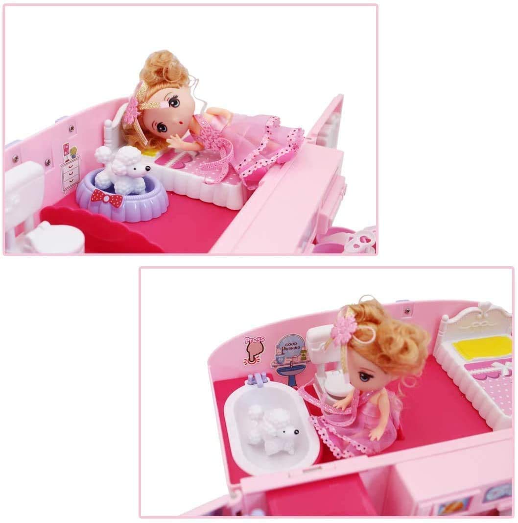Deao Doll Houses Portable Backpack For Girls With Doll Toy House With Light And Music Baby Dollhouse Furniture For 3 To 8 Years Olds Toddler Kids