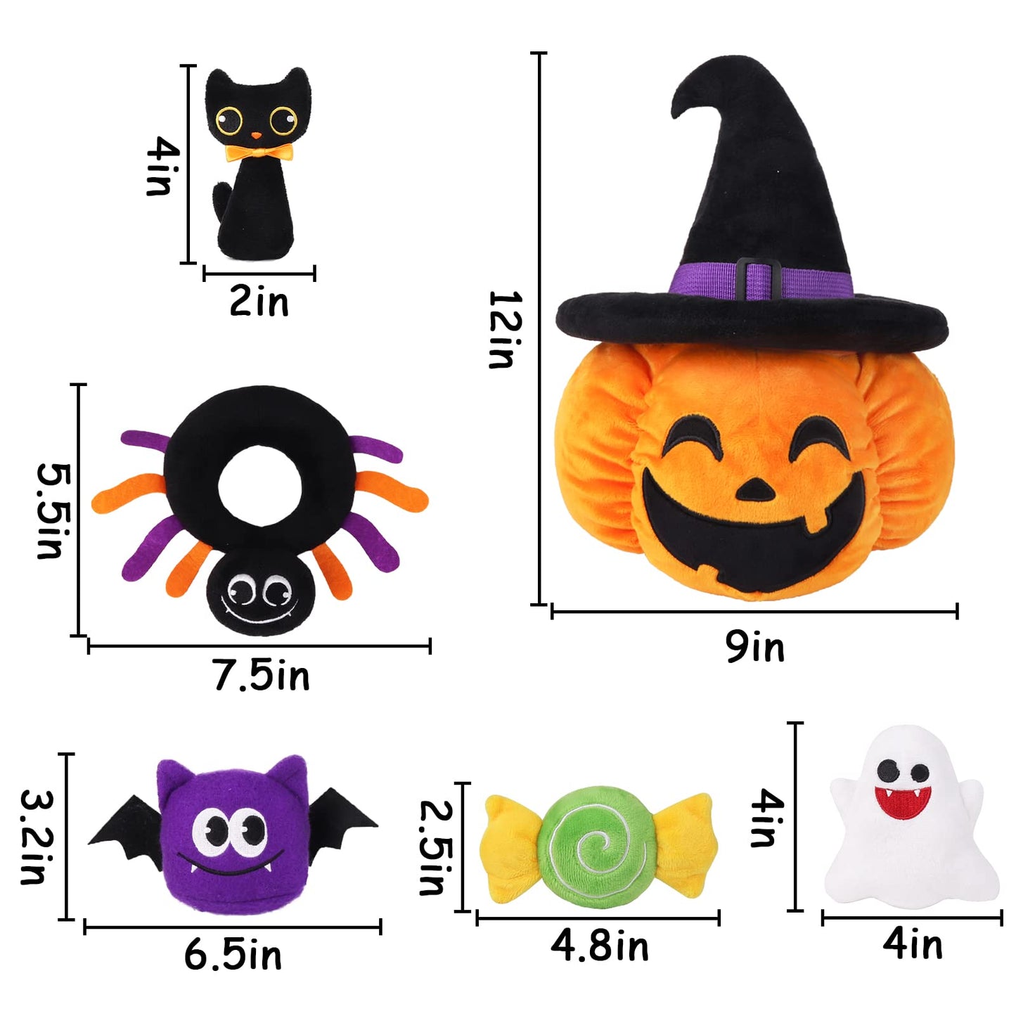 Bunny Chorus My First Halloween Plush Pumpkin Playset, Stuffed Pumpkin With Witch Hat, Stuffed Cat Spider Ghost Candy With Multi Sensory Rattles, For Baby Girls Boys