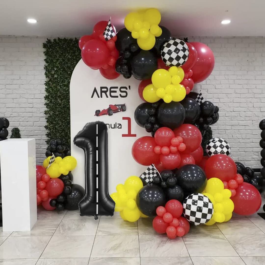 Race Car Number 1 Balloons,40 Inch Racing Car 1St Birthday Balloons Two Fast Balloon Race Track Black 1 Balloon Number For Cars Theme Birthday Party